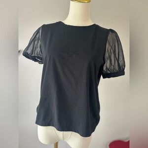 Madewell Black Mesh Puff Sleeve Top
